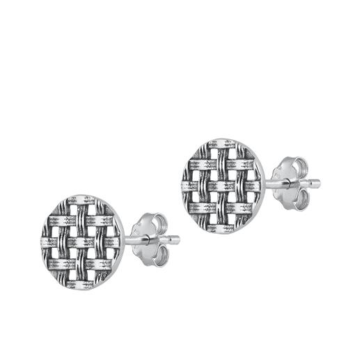 Sterling Silver Oxidized Basket Weave Stud Earrings