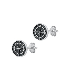 Load image into Gallery viewer, Sterling Silver Oxidized Compass Stud Earrings-7.7mm