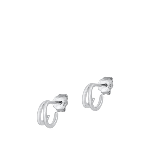 Sterling Silver Rhodium Plated Double Hoop Assorted Plain Earrings