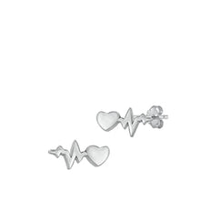 Load image into Gallery viewer, Sterling Silver Rhodium Plated Heart EKG Stud Earrings