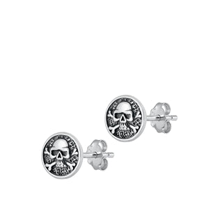 Sterling Silver Oxidized Skull Stud Earrings
