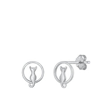 Load image into Gallery viewer, Sterling Silver Rhodium Plated Cat Stud Earrings