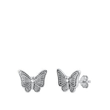 Load image into Gallery viewer, Sterling Silver Oxidized Butterfly Stud Earrings-9.6mm
