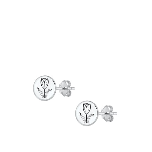 Sterling Silver Oxidized Flower Stud Earrings