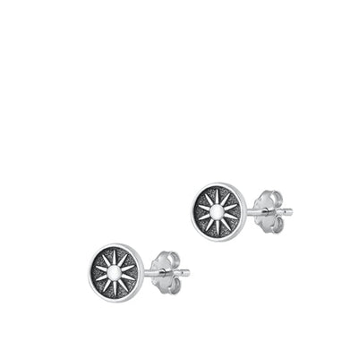 Sterling Silver Oxidized Moon Stud Earrings