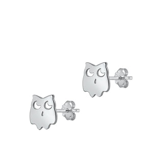 Sterling Silver Oxidized Owl Stud Earrings