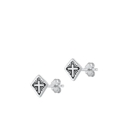 Sterling Silver Cross Oxidized Stud Earrings