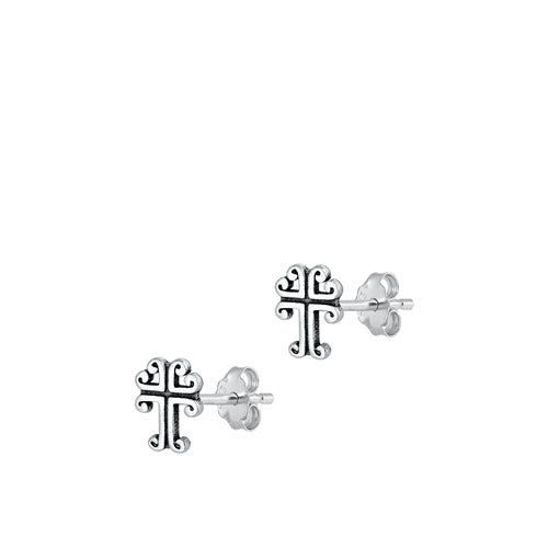 Sterling Silver Oxidized Cross Stud Earrings