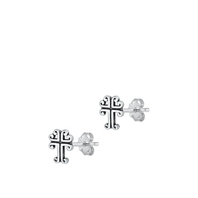 Sterling Silver Oxidized Cross Stud Earrings