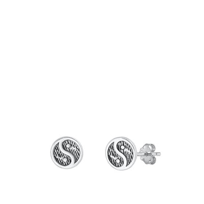 Sterling Silver Oxidized Yin Yang Stud Earrings
