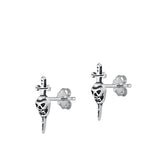 Sterling Silver Oxidized Sword and Skull Stud Earrings