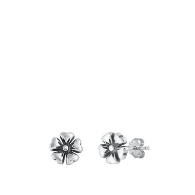Sterling Silver Oxidized Flower Assorted Plain Earrings