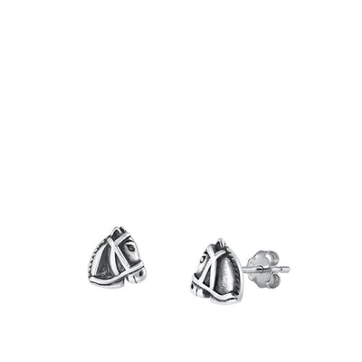 Sterling Silver Oxidized Horse face Stud Earrings