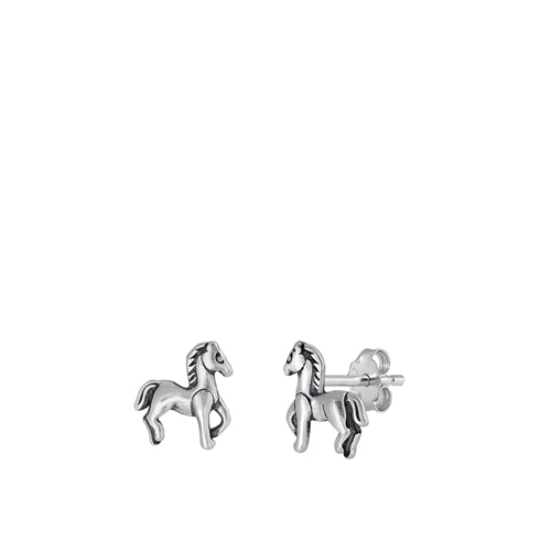 Sterling Silver Oxidized Horse Stud Earrings