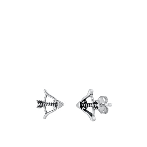 Sterling Silver Oxidized Bow and Arrow Stud Earrings