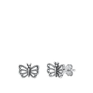 Sterling Silver Oxidized Butterfly Earrings-6.8mm