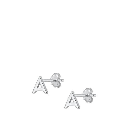 Sterling Silver Oxidized Rhodium Plated Letter A Stud Earrings