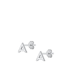 Sterling Silver Oxidized Rhodium Plated Letter A Stud Earrings