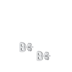Sterling Silver Oxidized Rhodium Plated Letter B Stud Earrings