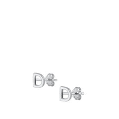 Sterling Silver Oxidized Rhodium Plated Letter D Stud Earrings