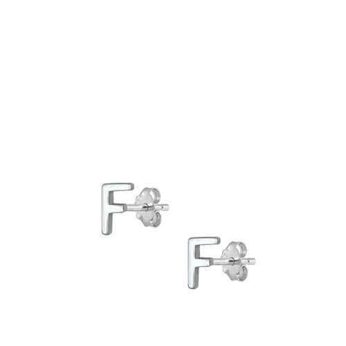 Sterling Silver Oxidized Rhodium Plated Letter F Stud Earrings