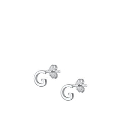 Sterling Silver Oxidized Rhodium Plated Letter G Stud Earrings
