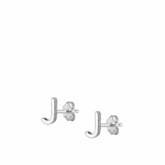Sterling Silver Oxidized Rhodium Plated Letter J Stud Earrings