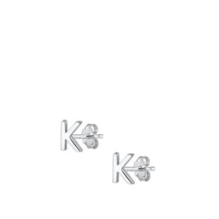 Sterling Silver Oxidized Rhodium Plated Letter K Stud Earrings