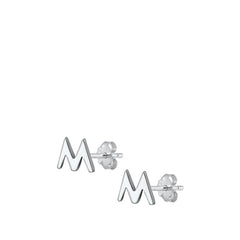 Sterling Silver Oxidized Rhodium Plated Letter M Stud Earrings