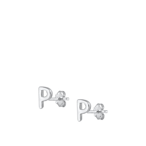 Sterling Silver Oxidized Rhodium Plated Letter P Stud Earrings