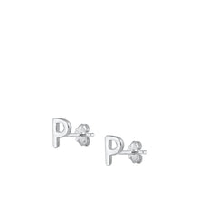 Load image into Gallery viewer, Sterling Silver Oxidized Rhodium Plated Letter P Stud Earrings