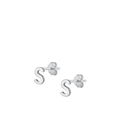 Sterling Silver Oxidized Rhodium Plated Letter S Stud Earrings