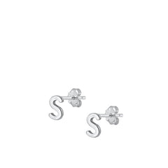 Sterling Silver Oxidized Rhodium Plated Letter S Stud Earrings