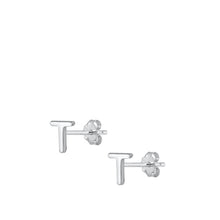 Load image into Gallery viewer, Sterling Silver Oxidized Rhodium Plated Letter T Stud Earrings