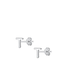 Sterling Silver Oxidized Rhodium Plated Letter T Stud Earrings