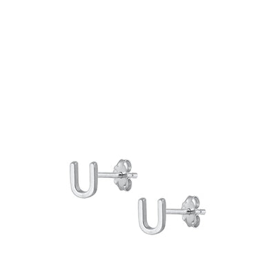 Sterling Silver Oxidized Rhodium Plated Letter U Stud Earrings