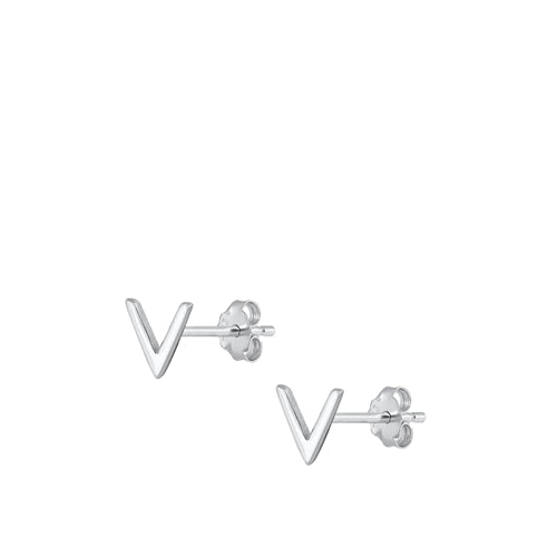 Sterling Silver Oxidized Rhodium Plated Letter V Stud Earrings
