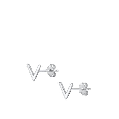 Sterling Silver Oxidized Rhodium Plated Letter V Stud Earrings