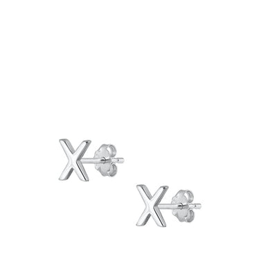 Sterling Silver Oxidized Rhodium Plated Letter X Stud Earrings
