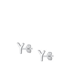 Sterling Silver Oxidized Rhodium Plated Letter Y Stud Earrings