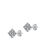 Sterling Silver Oxidized Diamond Shape Celtic Stud Earrings