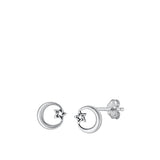 Sterling Silver Oxidized Star and Moon Stud Earrings