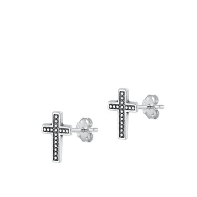 Sterling Silver Oxidized Cross Stud Earrings