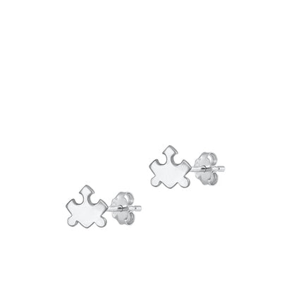 Sterling Silver Rhodium Plated Puzzle Piece Stud Earrings