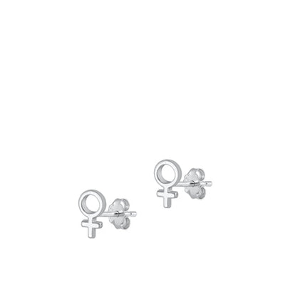 Sterling Silver Rhodium Plated Female Symbol Stud Earrings