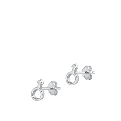 Sterling Silver Rhodium Plated Male Symbol Stud Earrings