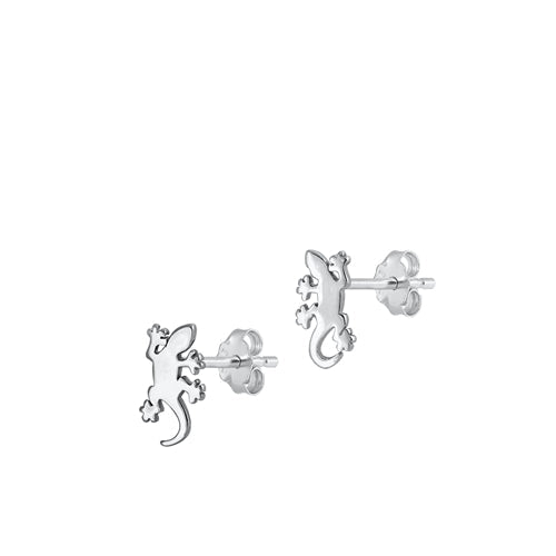 Sterling Silver Rhodium Plated Lizard Stud Earrings