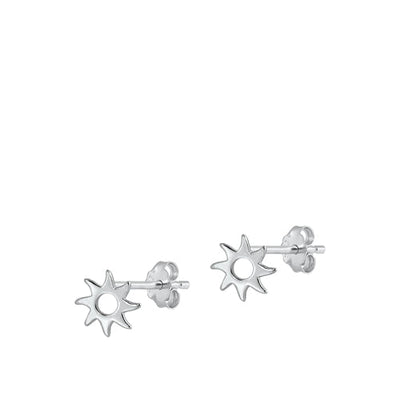 Sterling Silver Rhodium Plated Sun Stud Earrings