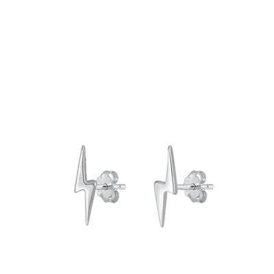 Sterling Silver Lightning Bolt Rhodium Plated Stud Earrings