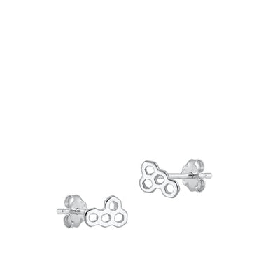 Sterling Silver Rhodium Plated Honeycomb Stud Earrings